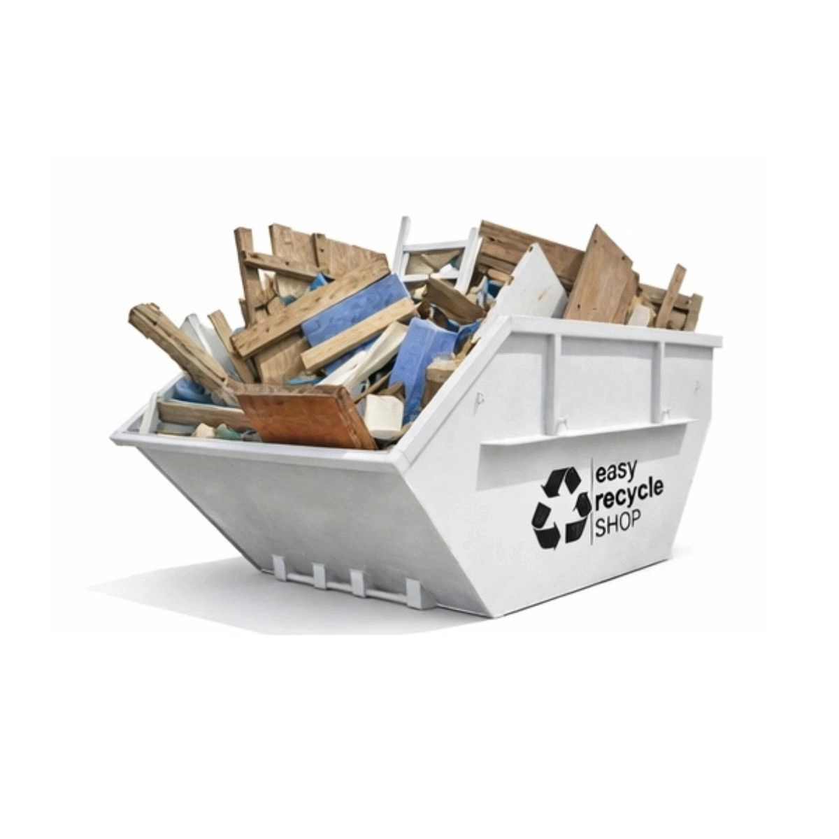 Ein Container vom easy recycle SHOP zur sicheren Entsorgung von belastetem Altholz der Kategorie A4 wie imprägniertes Holz, Zäune und Bahnschwellen