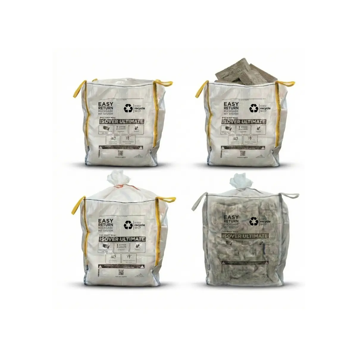 Transparente Big Bags vom easy recycle SHOP zur Sammlung und Rücknahme von sortenreinen Ultimate Steinwolleverschnitten auf einer Baustelle