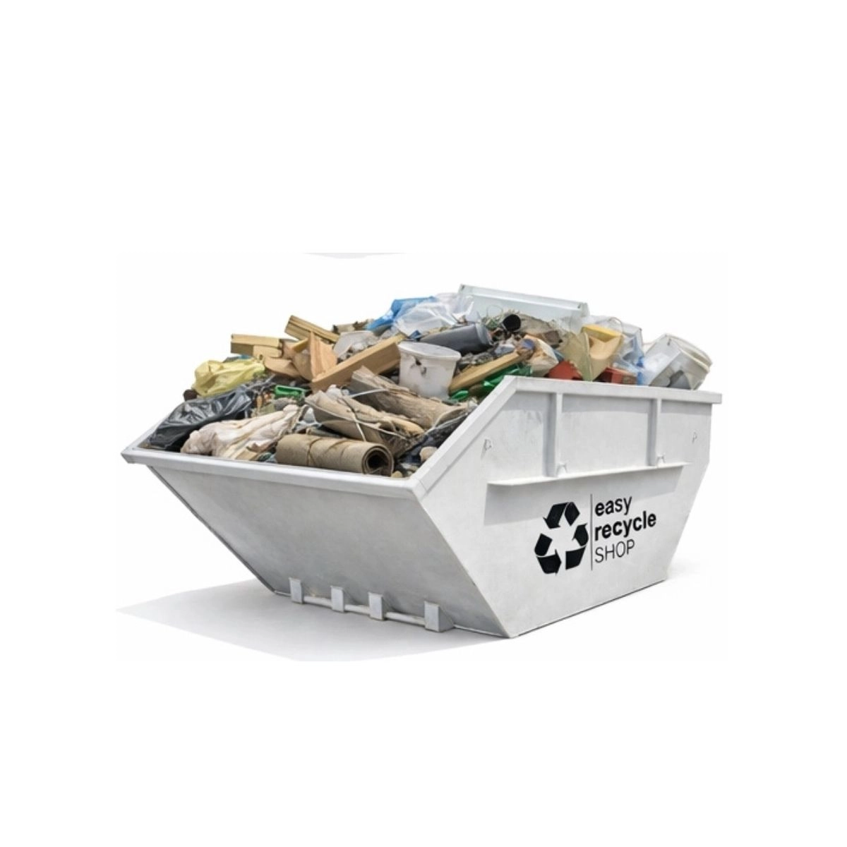 Ein Container vom easy recycle SHOP zur Entsorgung von sortierbarem Baumischabfall mit gemischten Baustoffen wie Holz, Folien, Kabeln und Verpackungen