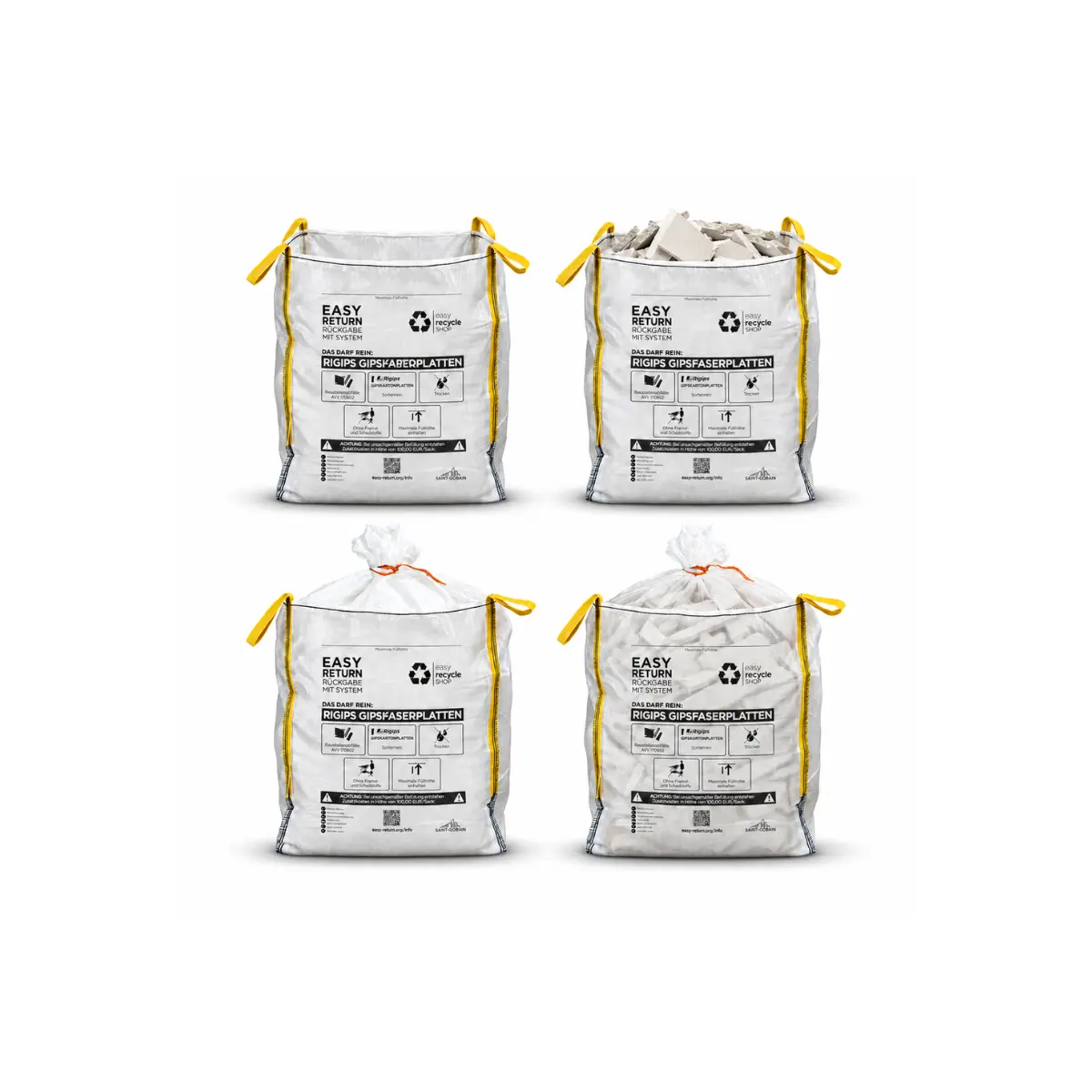 Transparente Big Bags vom easy recycle SHOP zur Sammlung und Rücknahme von sortenreinen Gipsfaserplatten auf einer Baustelle