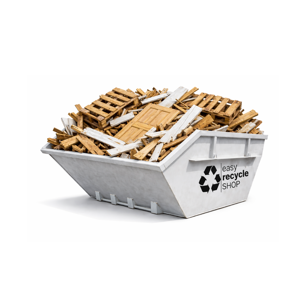 Ein Container vom easy recycle SHOP zur Entsorgung von schwer-sortierbarem Baumischabfall mit gemischten Baustoffen wie Bauschutt, Holz und Kunststoff