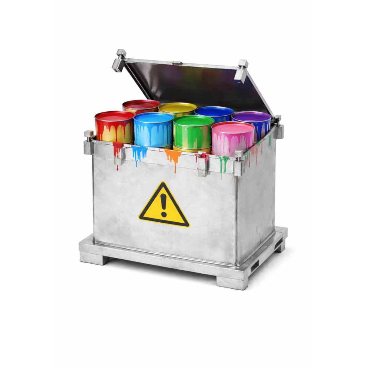 Ein GreenBucket Behälter vom easy recycle SHOP zur sicheren Sammlung und Entsorgung von gefährlichen Farben und Lacken auf der Baustelle