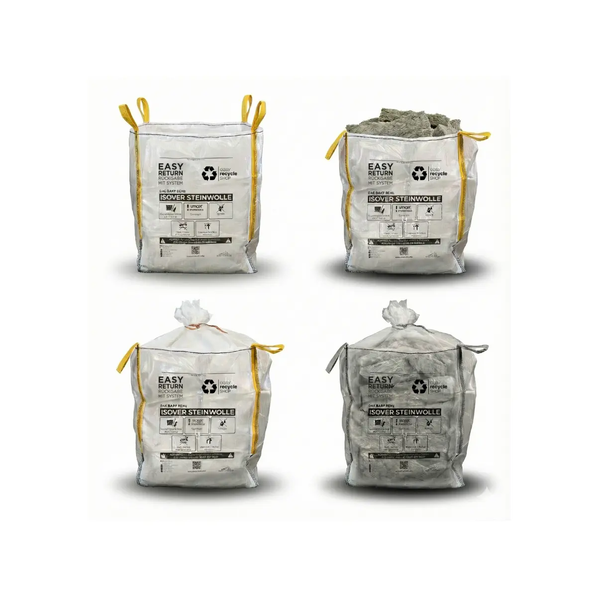Transparente Big Bags vom easy recycle SHOP zur Sammlung und Rücknahme von sortenreinen Steinwolleverschnitten auf einer Baustelle