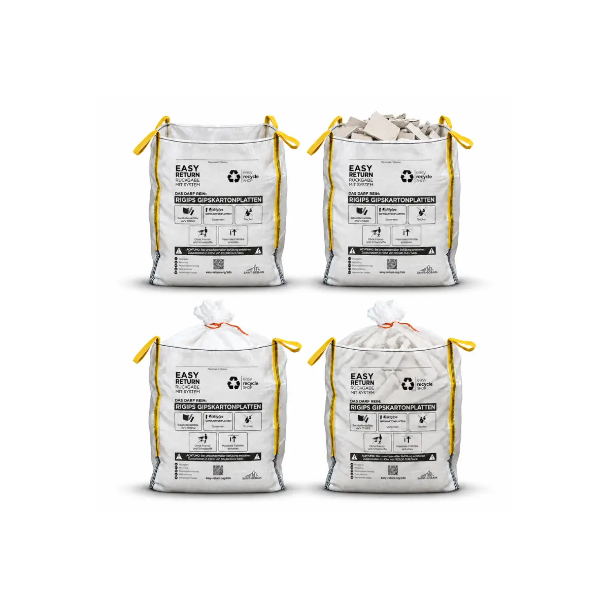 Transparente Big Bags vom easy recycle SHOP zur Sammlung und Rücknahme von sortenreinen Gipskartonplatten auf einer Baustelle