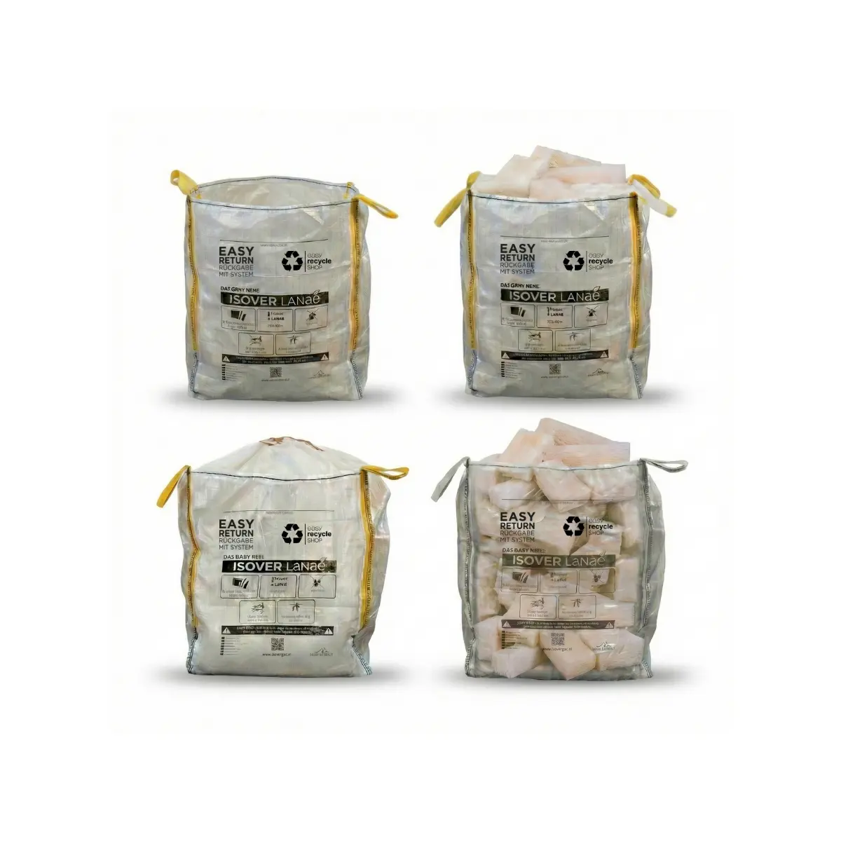 Transparente Big Bags vom easy recycle SHOP zur Sammlung und Rücknahme von sortenreinen Lanaé Mineralwolleverschnitten auf einer Baustelle